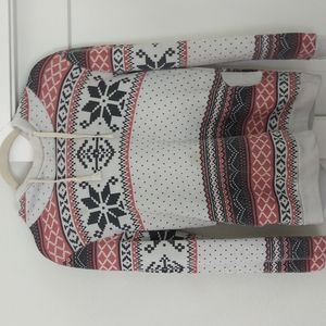 XS Women's Hoodie. Off white with pink and grey accents.